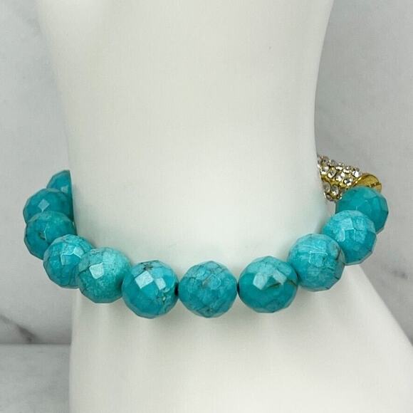 Faux Turquoise Beaded Rhinestone Barrel Stretch Bracelet - Picture 7 of 8